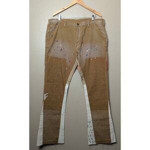 mnml Carpenter Pants Mens 38 Khaki Flare Paint Splatter Streetwear Distressed